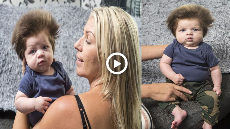 The enormous hair of a nine-week-old newborn is halting shoppers in their tracks.