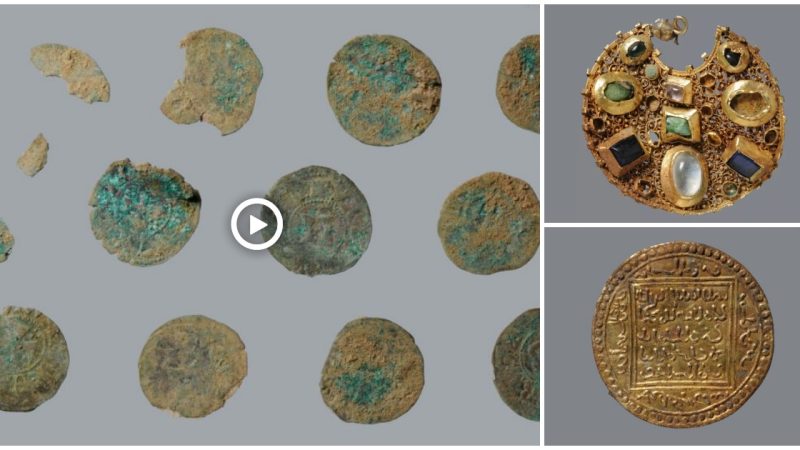 Stunning gem-covered gold earrings discovered in 800-year-old hoard in Germany