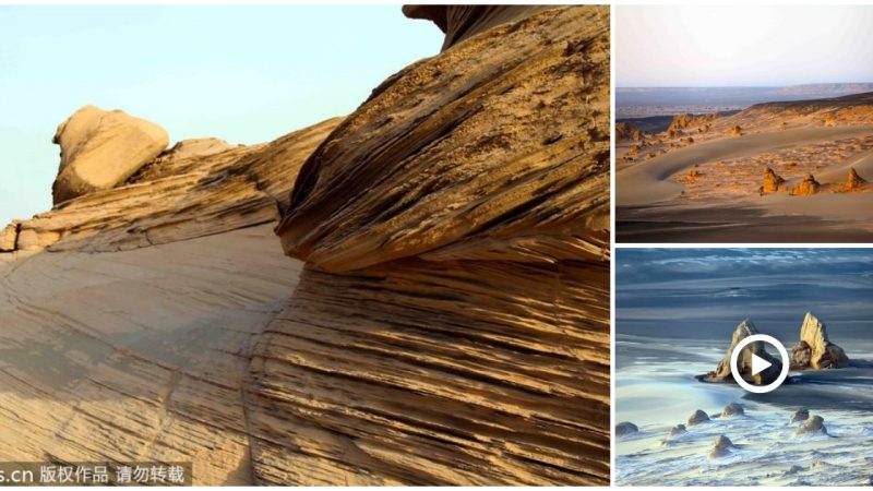 Nature’s masterpieces Rock masses with horizontal layers feature Yardang landscape in Kumutage Desert of east Xinjiang Uygur autonomous region