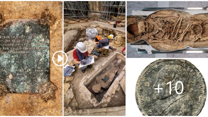 Two lead sarcophagi have been recovered by archaeologists digging beneath the transept of Paris’ Notre Dame Cathedral