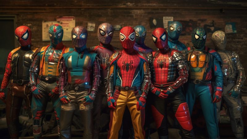 Spiderverse Meeting by Uncanny Valley Multiverse: Imagining AI-Generated Variations of Spider-Man