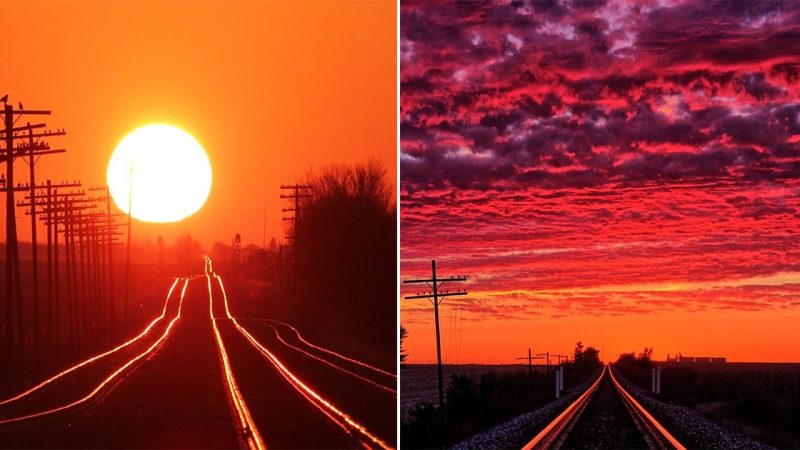 The Annual Miracle: Capturing the Mesmerizing Reflection of the Sun on Railroad Tracks