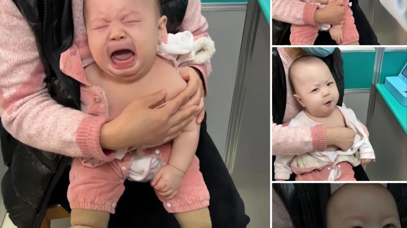 The baby’s funny expression when being injected with medicine made everyone around laugh